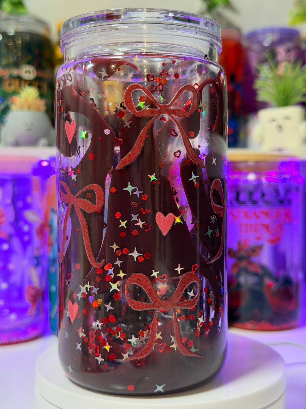 🎀Red Bow & Hearts Glitter Cup