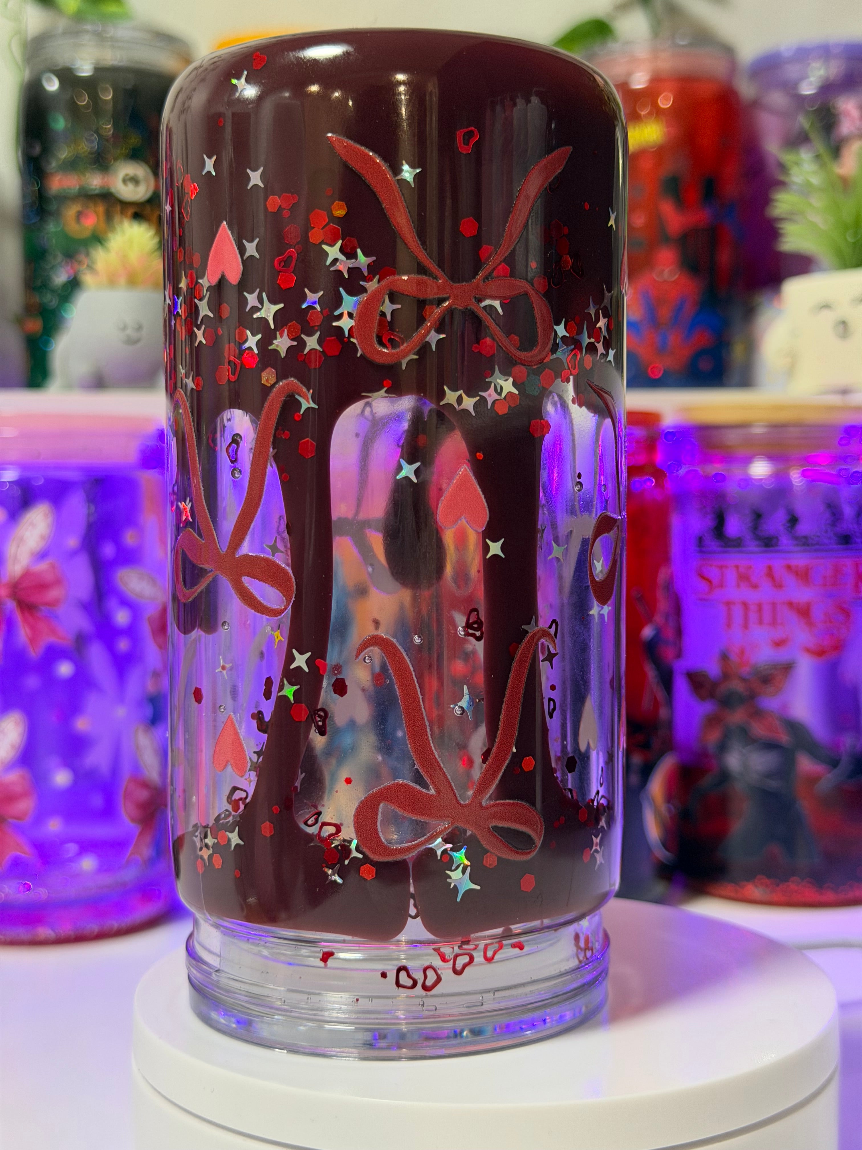 🎀Red Bow & Hearts Glitter Cup
