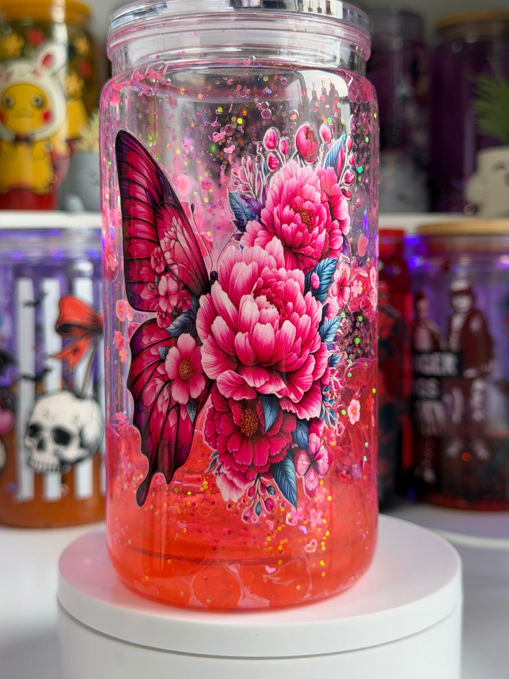 🌺Pink Butterfly Floral Fast Flow Lava cup-16oz