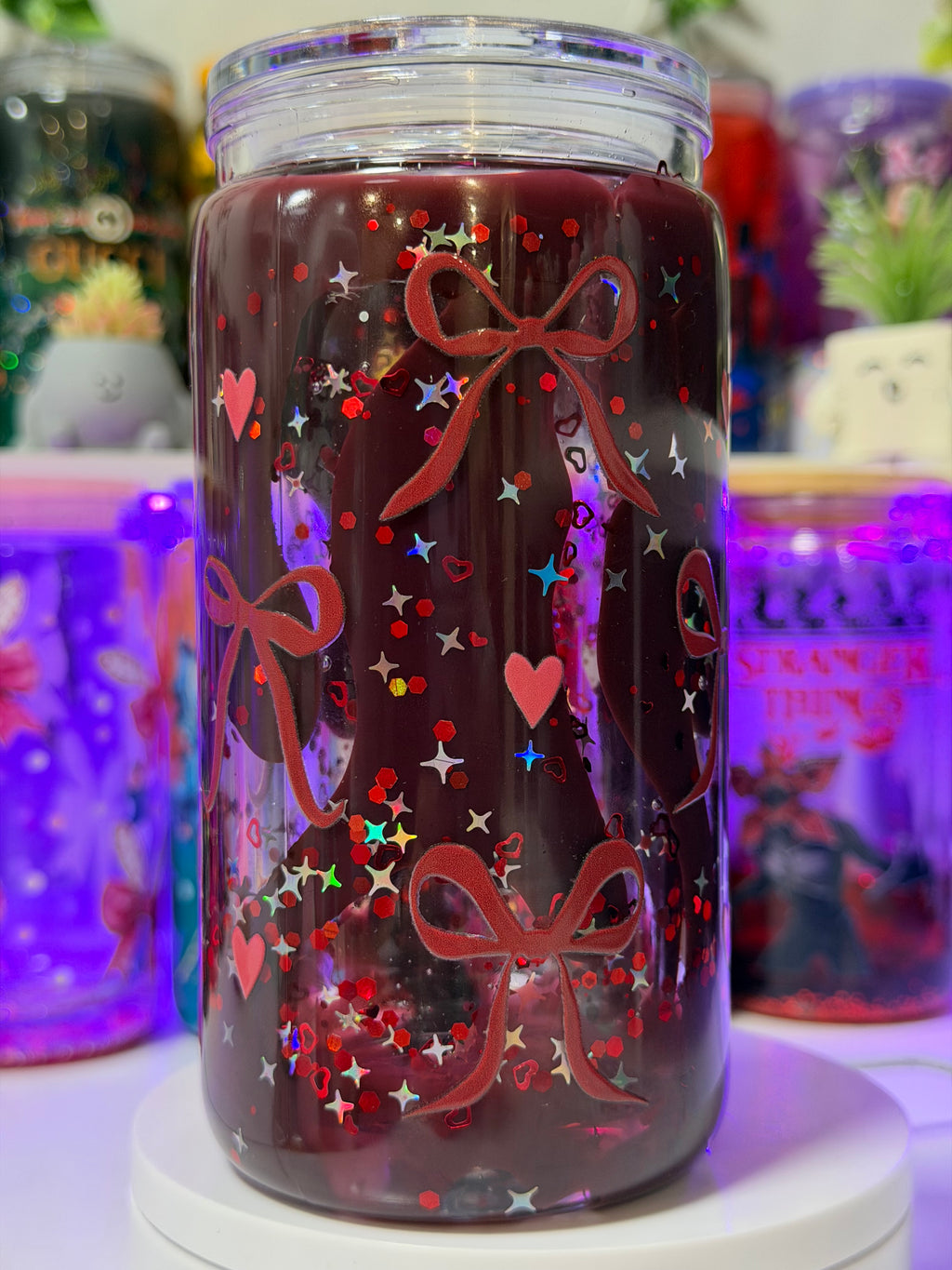 🎀Red Bow & Hearts Glitter Cup