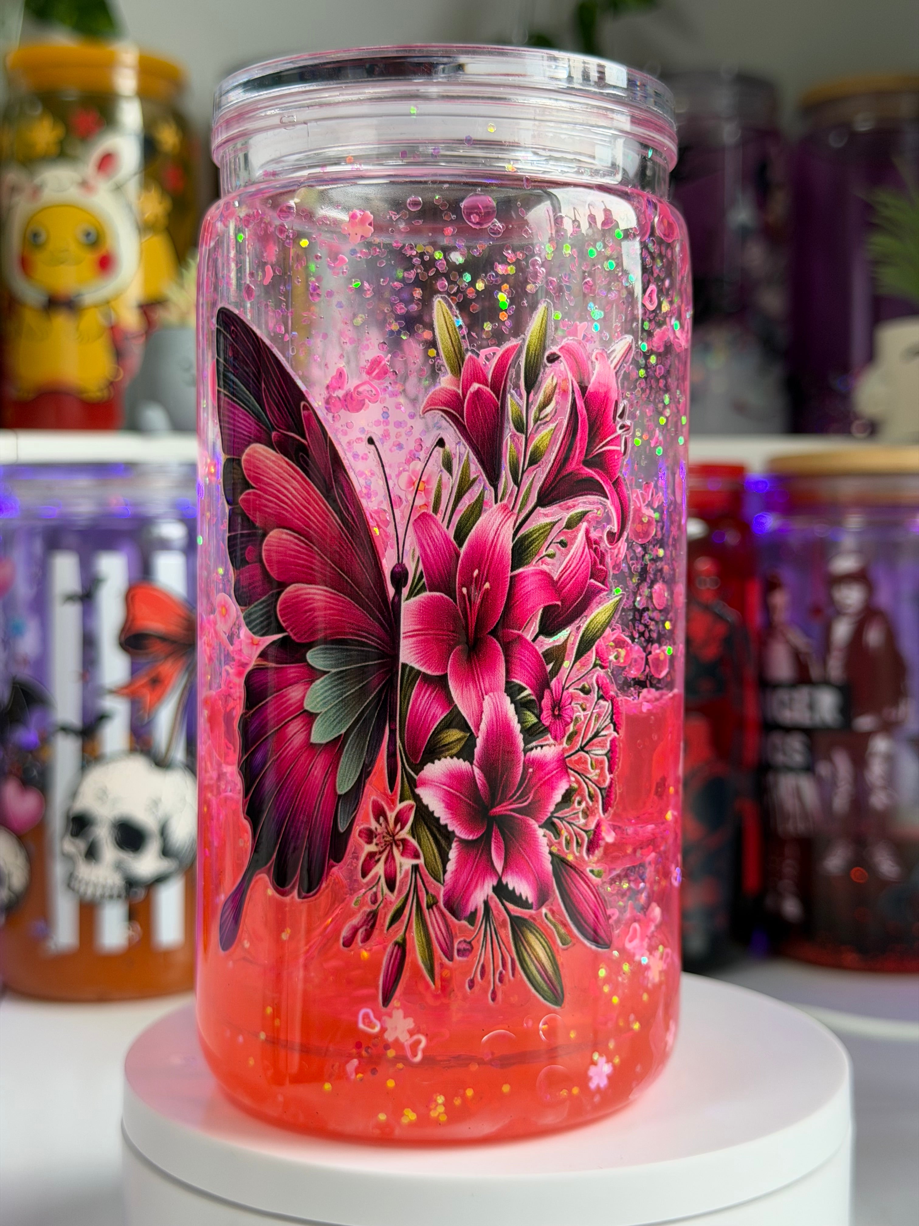 🌺Pink Butterfly Floral Fast Flow Lava cup-16oz